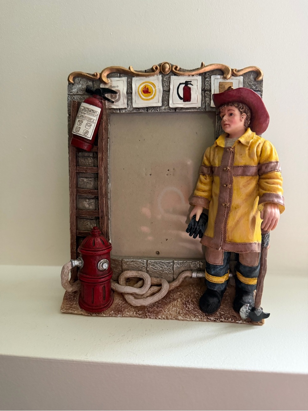 Firefighter Resin Photo Frame - Yellow Coat, Red Accents